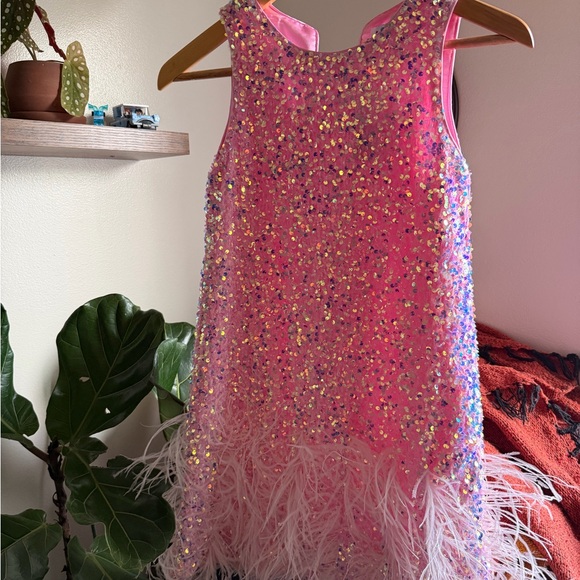 Lola + The Boys Other - Lola + The Boys Iridescent Pink Sequin Dress with Feather Hem
